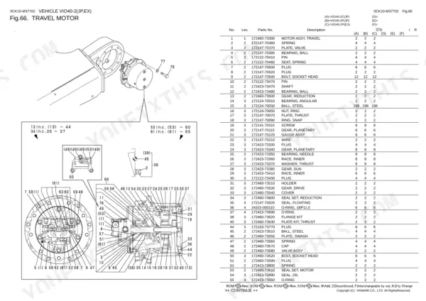 Yanmar ViO40-2 parts catalog — travel motor