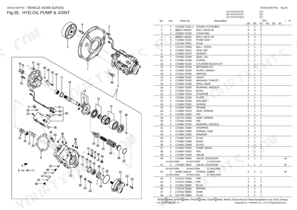 Yanmar ViO40-2 parts catalog — hydraulic oil pump and joint
