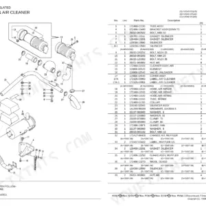 Yanmar Vio40-3, 3TNV88-XBV exploded view and parts list for silencer and air cleaner assembly components.