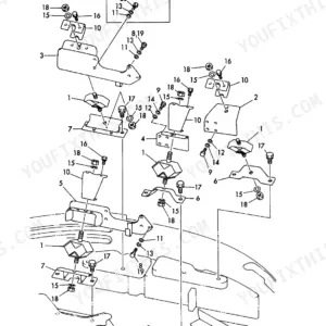 Yanmar VIO40 engine mount exploded view diagram showing brackets, bolts, nuts, and cooler spec components.