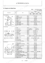 Main component weight list table covering upperstructure, undercarriage, and attachment parts.