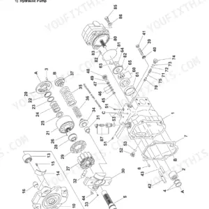 Yanmar ViO45-5, ViO55-5 exploded view diagram of the hydraulic pump assembly with numbered parts list.