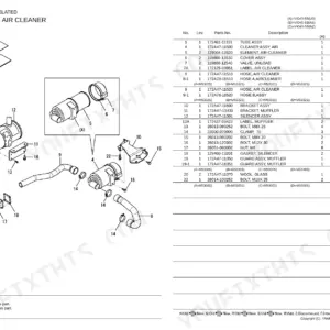 Yanmar Vio45-5B muffler and air cleaner exploded view diagram and parts list with component reference numbers.