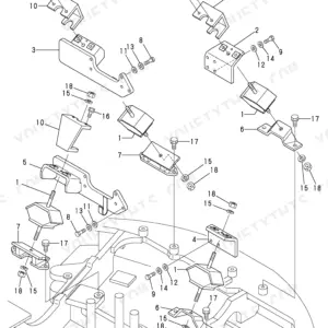 Yanmar ViO45 exploded view diagram of engine mount components, brackets, bolts, and hardware assembly.