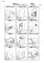 yanmar-vio50-1-crawler-backhoe-parts-catalog-y00k3493-engine-parts-10.webp Yanmar VIO50-1 parts catalog index page 4/9 showing diagrams for cabin, seat, bonnet, hydraulic pump, and boom cylinder.