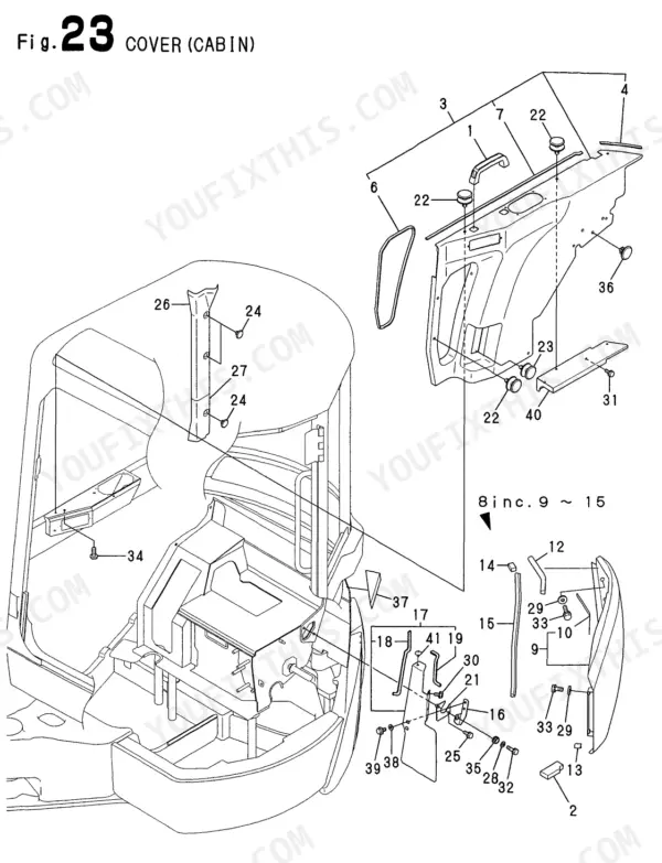 Yanmar Vio50-2, Vio50-2 (EP), 4TNE88-EBVC exploded view diagram of cabin interior covers and trim components.