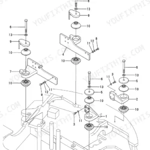 Yanmar Vio50-2, Vio50-2 (EP), 4TNE88-EBVC exploded view diagram of engine mount assembly and hardware components.