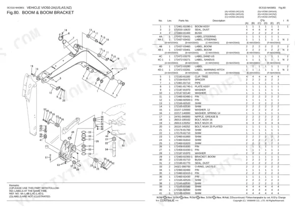 Yanmar ViO50-2A parts catalog — boom assembly