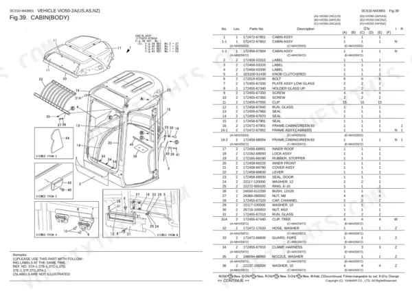 Yanmar ViO50-2A parts catalog — cabin body