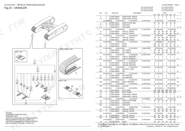Yanmar ViO50-2A parts catalog — crawler assembly