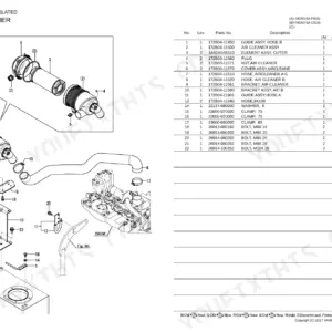 Yanmar VIO50-6A air cleaner exploded view diagram and parts list with component numbers and descriptions.