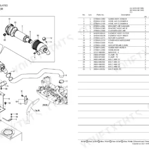 Yanmar VIO50-6B exploded view diagram and parts list for the engine air cleaner assembly and mounting components.