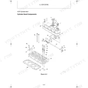 Yanmar ViO50-6B, Vi050-6B exploded view diagram of engine cylinder head components, valves, and rocker arm assembly.