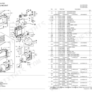 Yanmar Vio55-5 exploded view diagram and parts list for radiator and mount assembly components.
