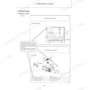 Yanmar ViO57-6A wiring diagram showing seat mount harness, LCD monitor connector, and electrical component reference table.