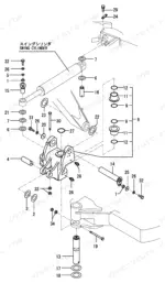 yanmar-vio70-2-crawler-back-hoe-parts-catalog-y00k3801-boom-parts-260-1.webp Yanmar VIO70-2 exploded view diagram of the swing cylinder assembly, pins, bushings, and mounting hardware.