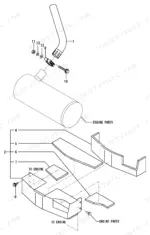 yanmar-vio70-2-crawler-back-hoe-parts-catalog-y00k3801-engine-parts-44-2.webp Yanmar VIO70-2 exploded view diagram showing muffler exhaust pipe assembly and engine compartment insulation panels.