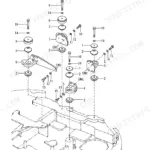 Yanmar ViO70 exploded view diagram of engine mount components, including rubber mounts, brackets, bolts, and washers.