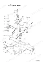 yanmar-vio70-excavator-parts-catalog-000y00s3631-engine-parts-25.webp Yanmar ViO70 exploded view diagram of engine mount components, including rubber mounts, brackets, bolts, and washers.