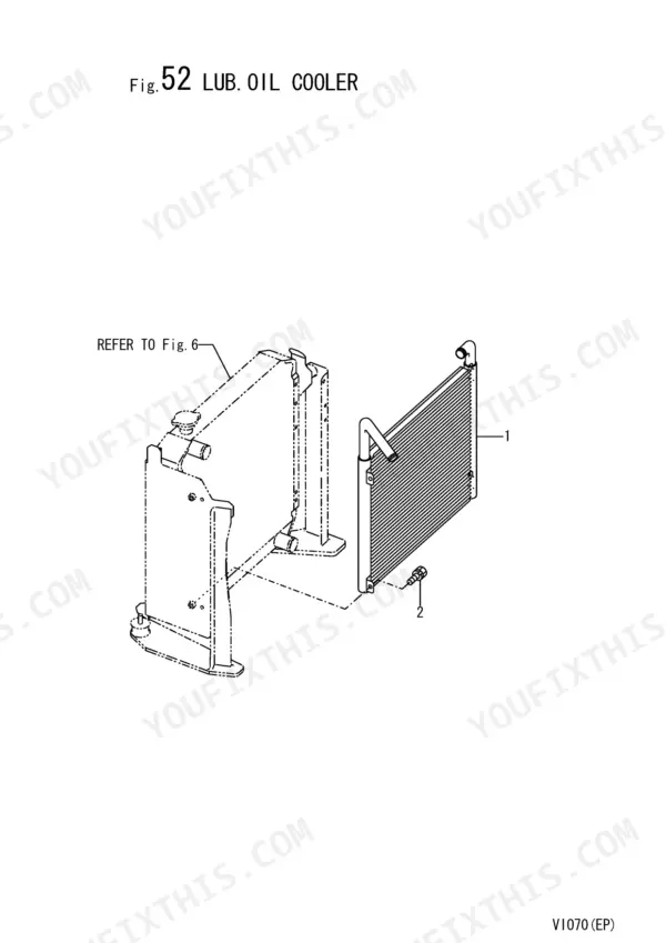 Yanmar ViO70 exploded view diagram of the lubricating oil cooler assembly and mounting components.
