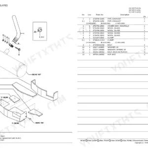 Yanmar Vio75-A exploded view diagram and parts list for the engine muffler assembly, including exhaust pipe and glass wool.