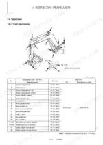 yanmar-vio75-a-excavator-service-manual-0bkb3-g75000-wiring-54.webp Yanmar ViO75-A front attachment servicing standards diagram and wear limit table for pins and bushings.