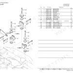 Yanmar VIO75 engine mount exploded view diagram and parts list including brackets, engine mounts, and hardware.