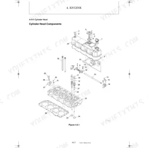 Yanmar ViO82 engine cylinder head exploded view diagram showing valve train, rocker arms, and head gasket components.