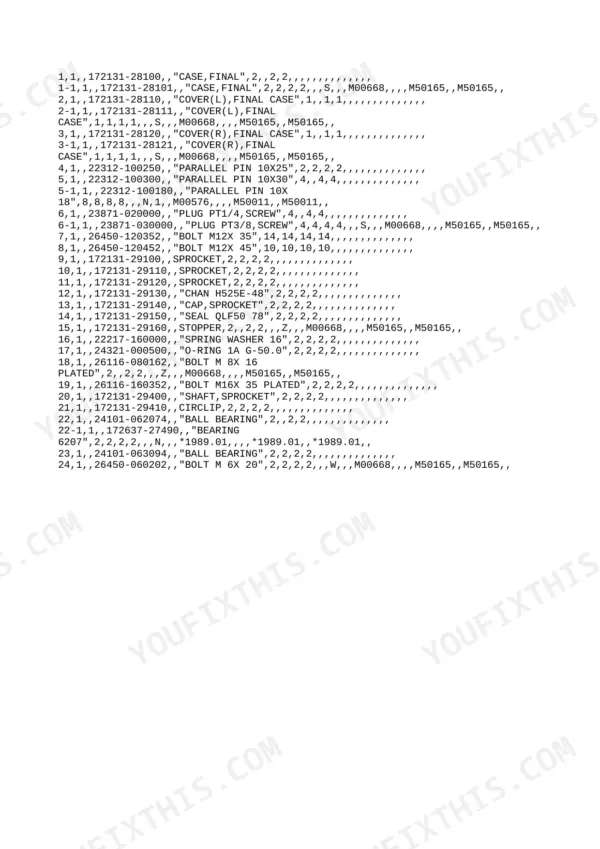 Yanmar YB101, B10, YB101-2, YB101UZ(-2), B10-R, EXCAVATOR (YB) parts list for final drive case, sprocket, and bearings.