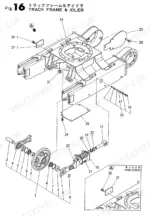 yanmar-yb121u-to-yb151u-2-crawler-backhoe-parts-catalog-000y00k2103-chassis-parts-41.webp Yanmar YB121U / YB151U crawler backhoe: exploded view of track frame and idler assembly with part numbers.