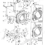 Yanmar YB121U / YB151U crawler backhoe: exploded view diagram of engine mount and radiator assembly with part numbers.