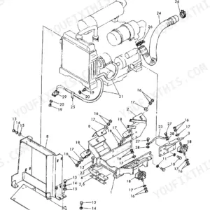 Yanmar YB201, YB201U, YB201Z, YB201UZ, YB201(U), YB201 (Z), YB201U (Z), 3T75H-LTBS exploded view of engine mount assembly.
