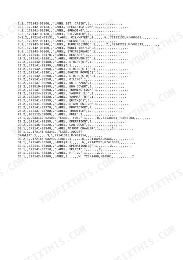 Yanmar B27 parts list for decals.
