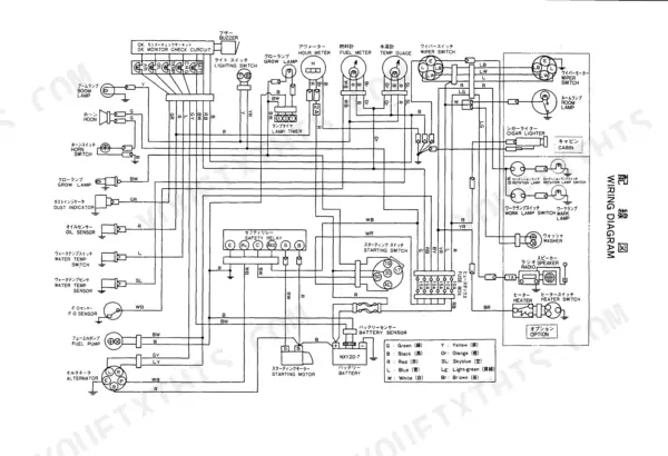 Yanmar YB301, YB351, YB301-1, YB301-2, YB351-1, YB351-2, YB301-UZ, YB351-UZ, YB301-1,-2, YB351-1,-2 electrical wiring diagram.