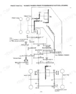 yanmar-ym135-d-ym155-d-diesel-tractor-service-manual-aod1048-exploded-view-15.webp Yanmar YM135(D), YM155(D) power transmission structural diagram showing engine, propeller shaft, one-way clutch, and brakes.