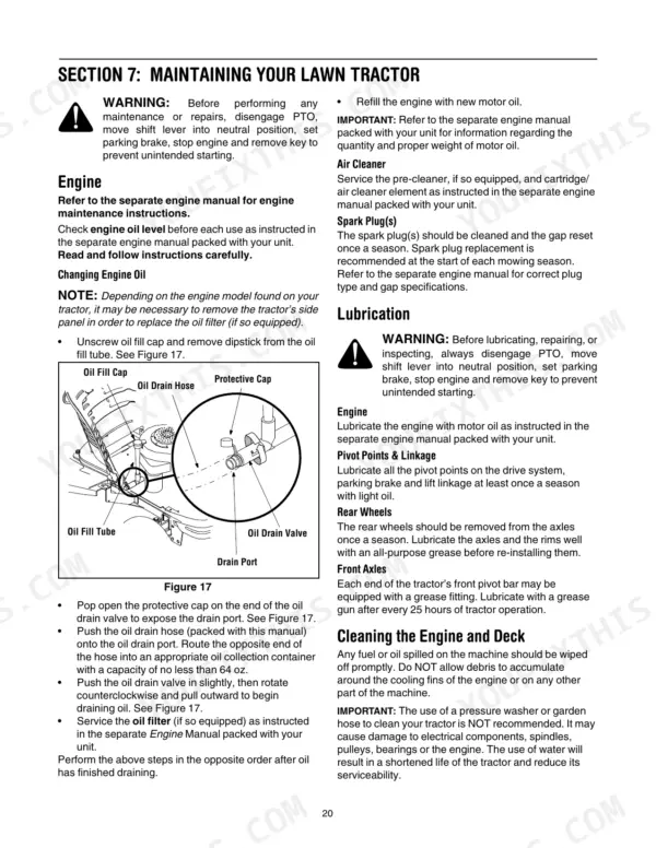 Yard Works 60-1827-4, 60-1832-0 lawn tractor maintenance guide, oil change procedure, and lubrication diagram.