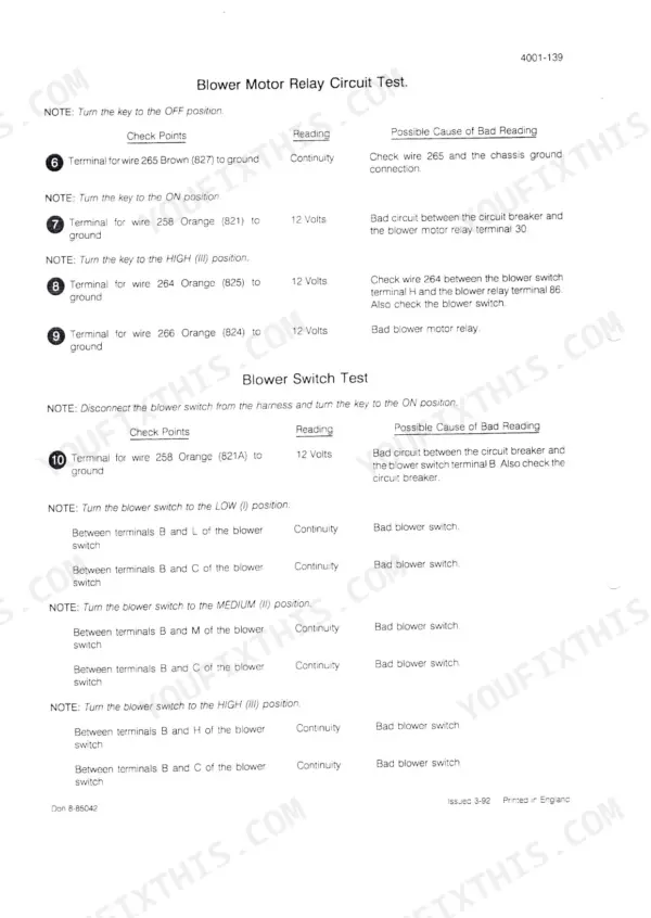 Case 5120 repair manual - Blower Motor RelaY Circuit Test'
