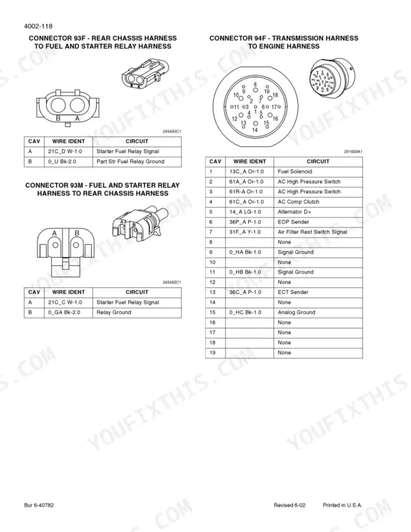 Case 621D service manual - Connector 93F - Rear Chassis Harness