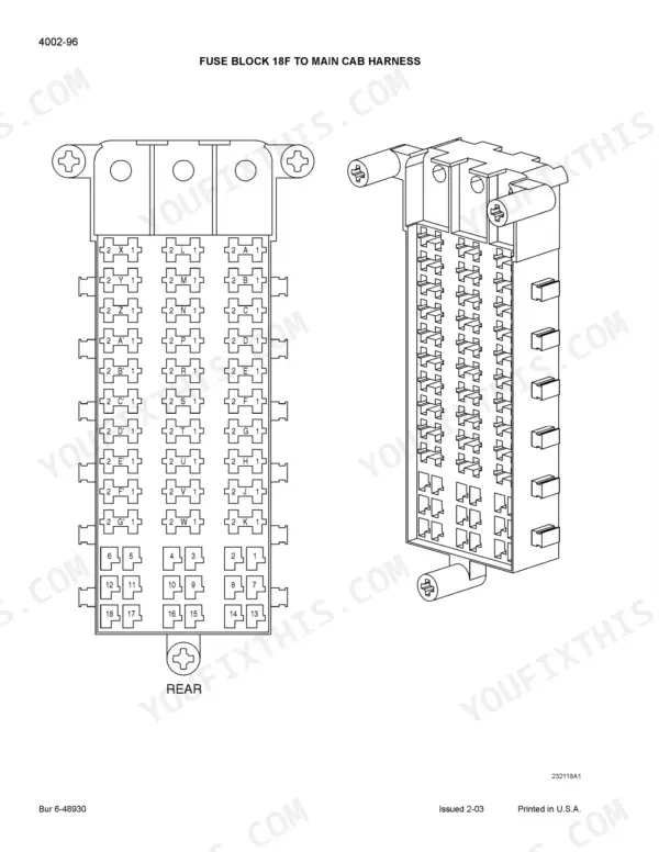 Case 621D service manual - Fuse Block 18F to Main Cab Harness