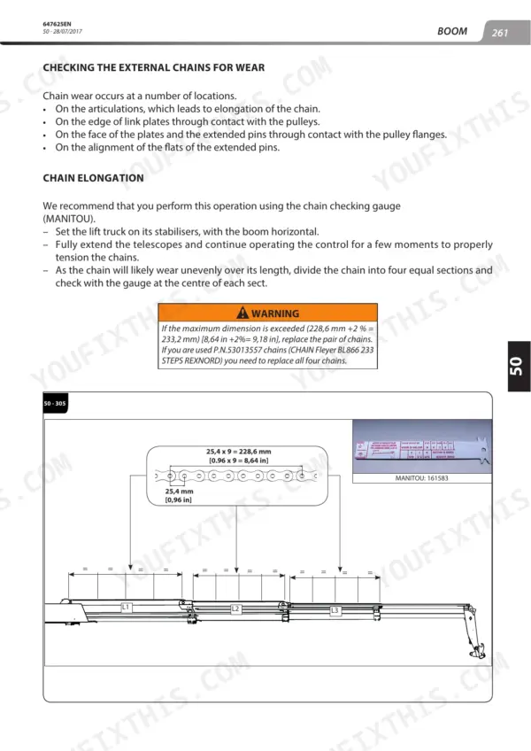 Manitou MRT 2470 repair manual - Checking the External Chains for Wear
