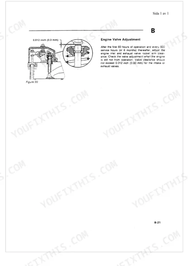 Belarus MTZ 50-80-90, MTZ 500-800-900 engine valve adjustment procedure diagram showing 0.3mm clearance specification.