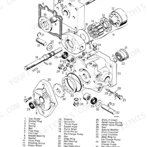 Case 1816, 1816B, 1816C UNI-LOADERS exploded view diagram of the hydraulic piston pump assembly with numbered parts list.