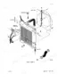 Case 1840, 1845C, 1840 Skid Steer exploded view of radiator installation, fan shroud, coolant reservoir, and hoses.