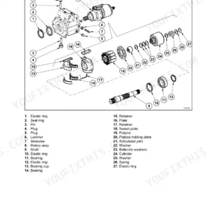 Case 21E, 121E, 221E, 321E hydraulic system exploded view of the complete rotary assembly with numbered parts list.