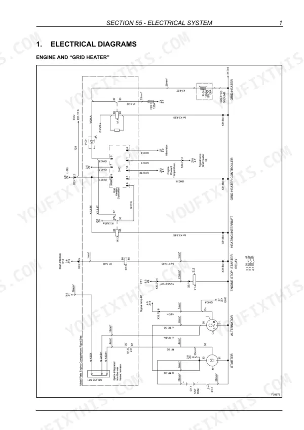 Case 21E, 121E, 221E, 321E electrical wiring diagram for engine and grid heater system components.