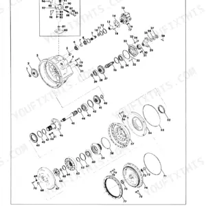 Case 2500 Cruz-Crane mechanical system exploded view diagram of the torque converter assembly components.