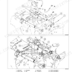 Case 521E, 521E TIER III, 521E Loader, 521E Wheel Loader exploded view diagram of steering cylinder and hose assembly.