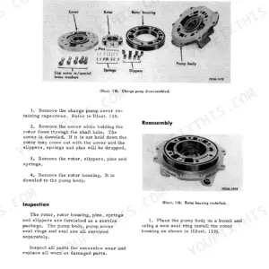 Case 544, 656, H70, H80, 544 Series, 656 Series charge pump disassembly, inspection, and reassembly procedures.