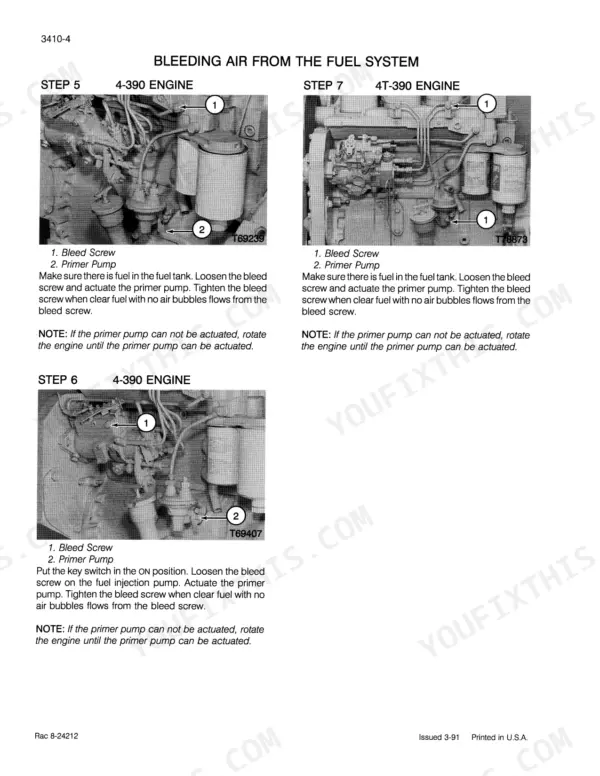 Case 570LXT service manual - Bleeding Air From the Fuel System