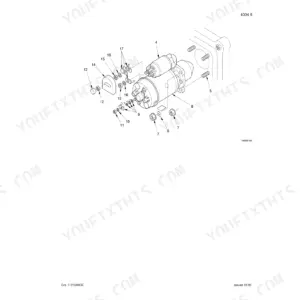 Case 595SLE, 595LSP exploded view diagram of the starter motor assembly and mounting hardware components.